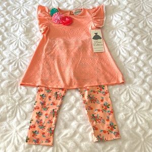 Rare Editions Little Girls 2 Piece Knit Floral Legging Set (Size: 5)